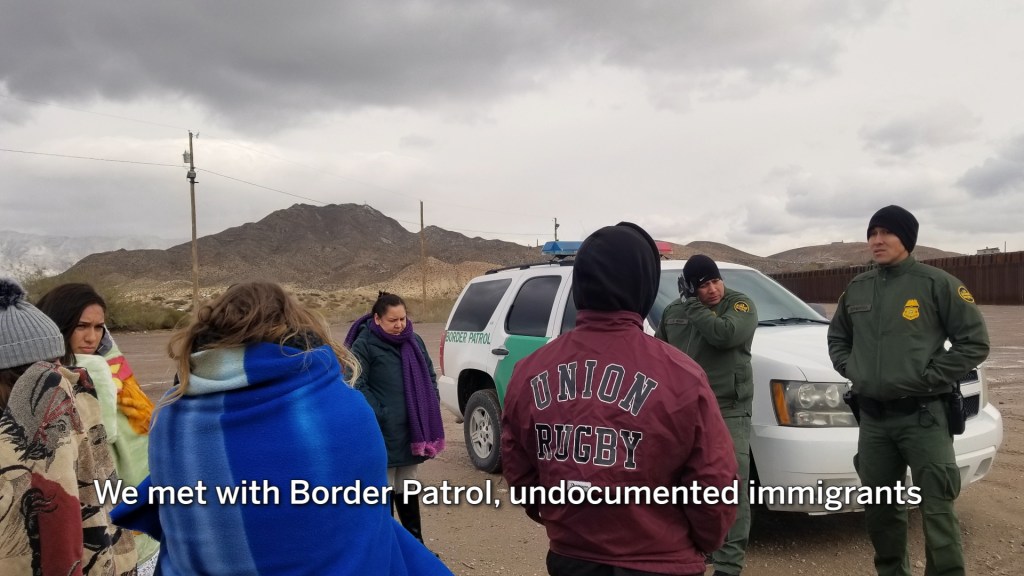 Students talking with border patrol, A meeting organized by the Cristo Rey immersion program